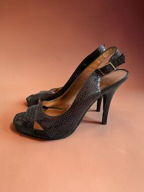 JESSICA SIMPSON Brown Leather Slingback Heels Size 8